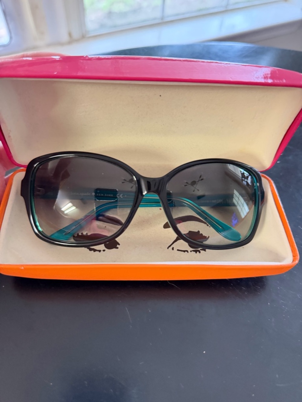 kate spade Black Sunglasses with Teal Temples